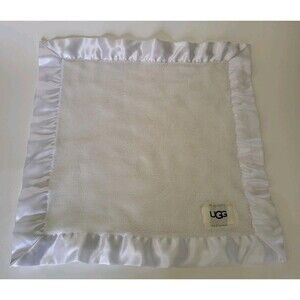 UGG Baby Blanket Plush Satin Trim Soft Security Lovey White Fleece Satin Trim
